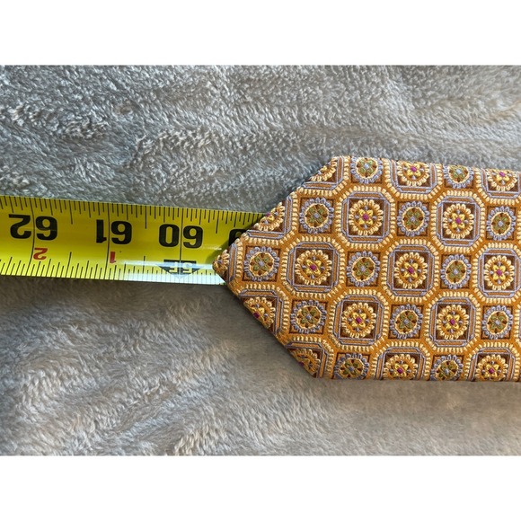 JZ Boulder Silk‎ Necktie Geometric Floral Pattern Gold Brown Mens Tie - Picture 8 of 8
